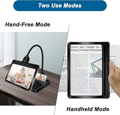 Miniatura 6 de JUOIFIP 4 lupas con luz y soporte, lámpara de escritorio flexible de cuello de cisne con carga USB y soportes para teléfono, lupa de página grande