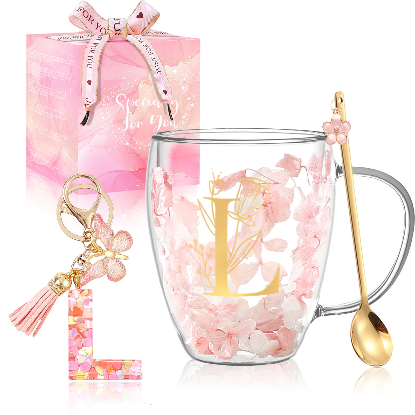 Gifts for Women Glass Coffee Mugs Unique Christmas Birthday Xmas Gifts for Women Her Ladies Espresso Tea Cups Personalised Best Friend Gift Cute Pink Double Walled Glass Mugs Valentine's Mother's Day