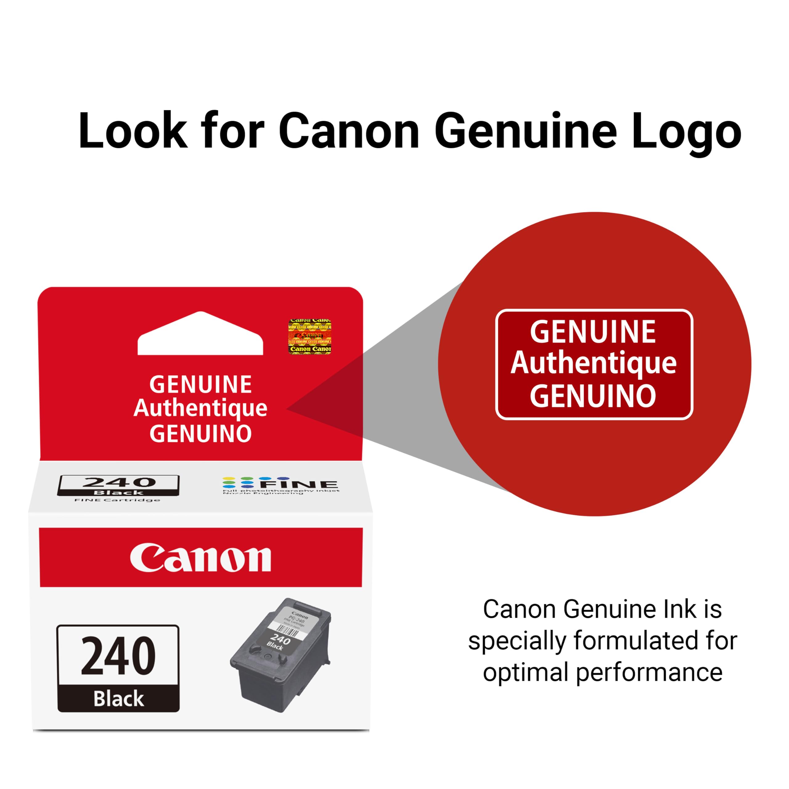 Canon PG-240 Genuine Black Ink Cartridge, Compatible with MG2120/3120/4120, MX512/432/472/372/392/522/532/452, MG2220/3220/4220/3520/3620, TS5120