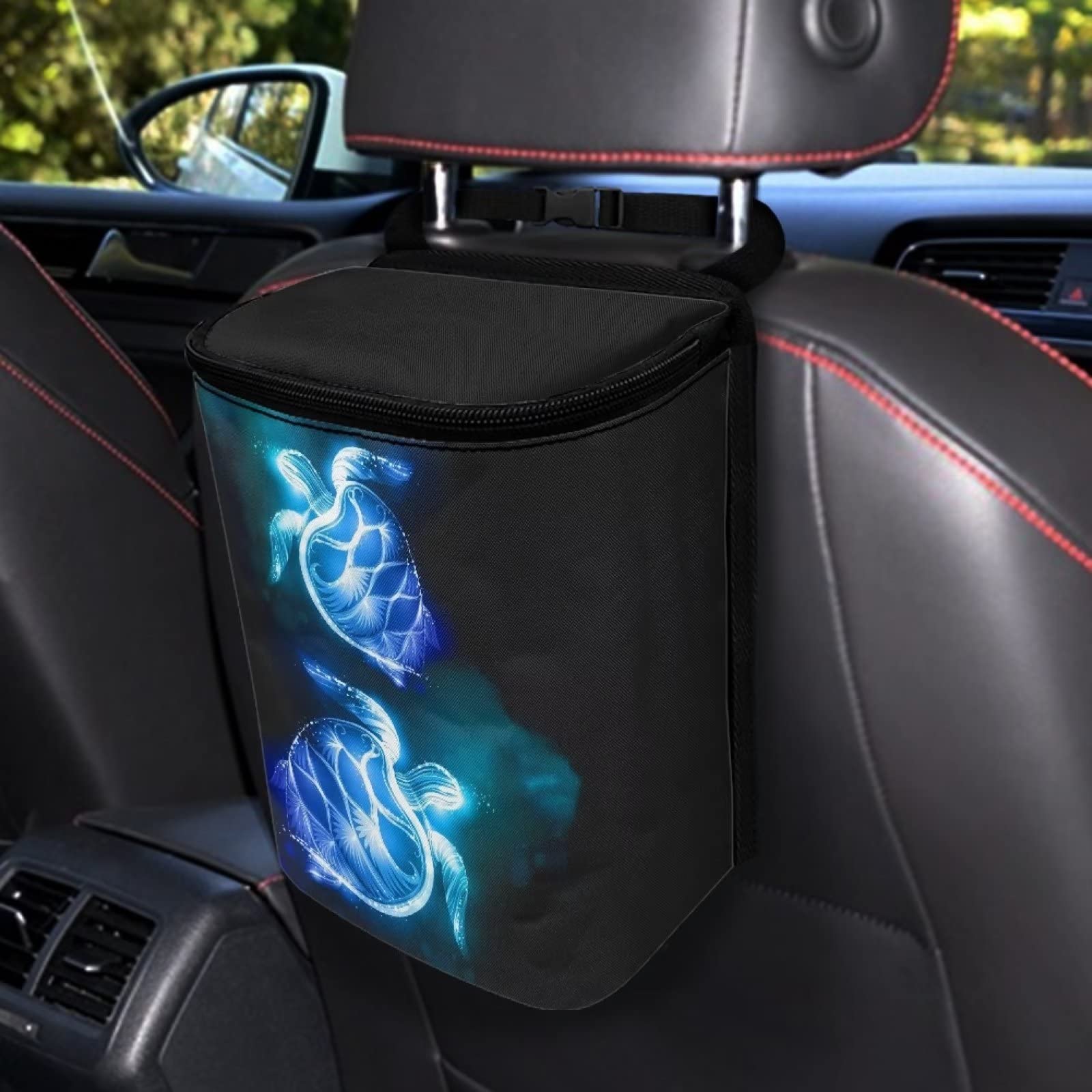 Papelera portátil para coche con estampado de tortuga marina de Talayituse, accesorio multifuncional para interior de vehículo con correas ajustables, ajuste universal para camioneta, SUV y sedán.