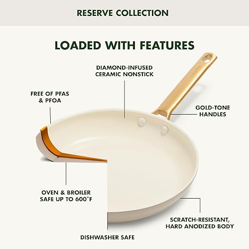 Miniatura 4 de GreenPan Reserve - Juego de ollas y sartenes antiadherentes de cerámica anodizada dura, 10 piezas, mango de acero inoxidable en tono dorado, sin
