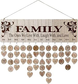 Family Birthday Calendar with Tags - Wooden Wall Hanging Board & Plaque, Family Calendar for Birthdays/Anniversaries, Grandma Gifts & Mothers Day Gifts, Wall Decor Organizer with Customizable Wood Tags