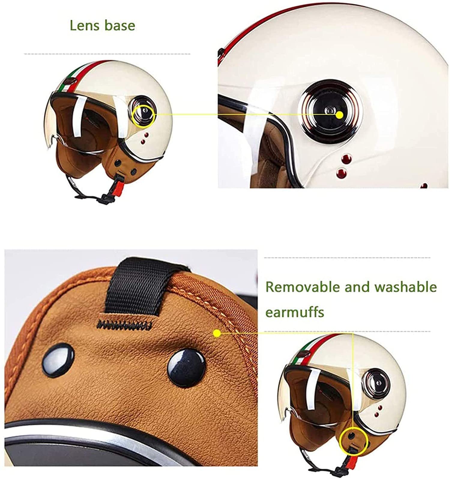 Casque Moto Vintage Léger - Style Baseball - ABS + PU - Protection Solaire Anti-buée - Réglable - Vélo Scooter Touring - 5