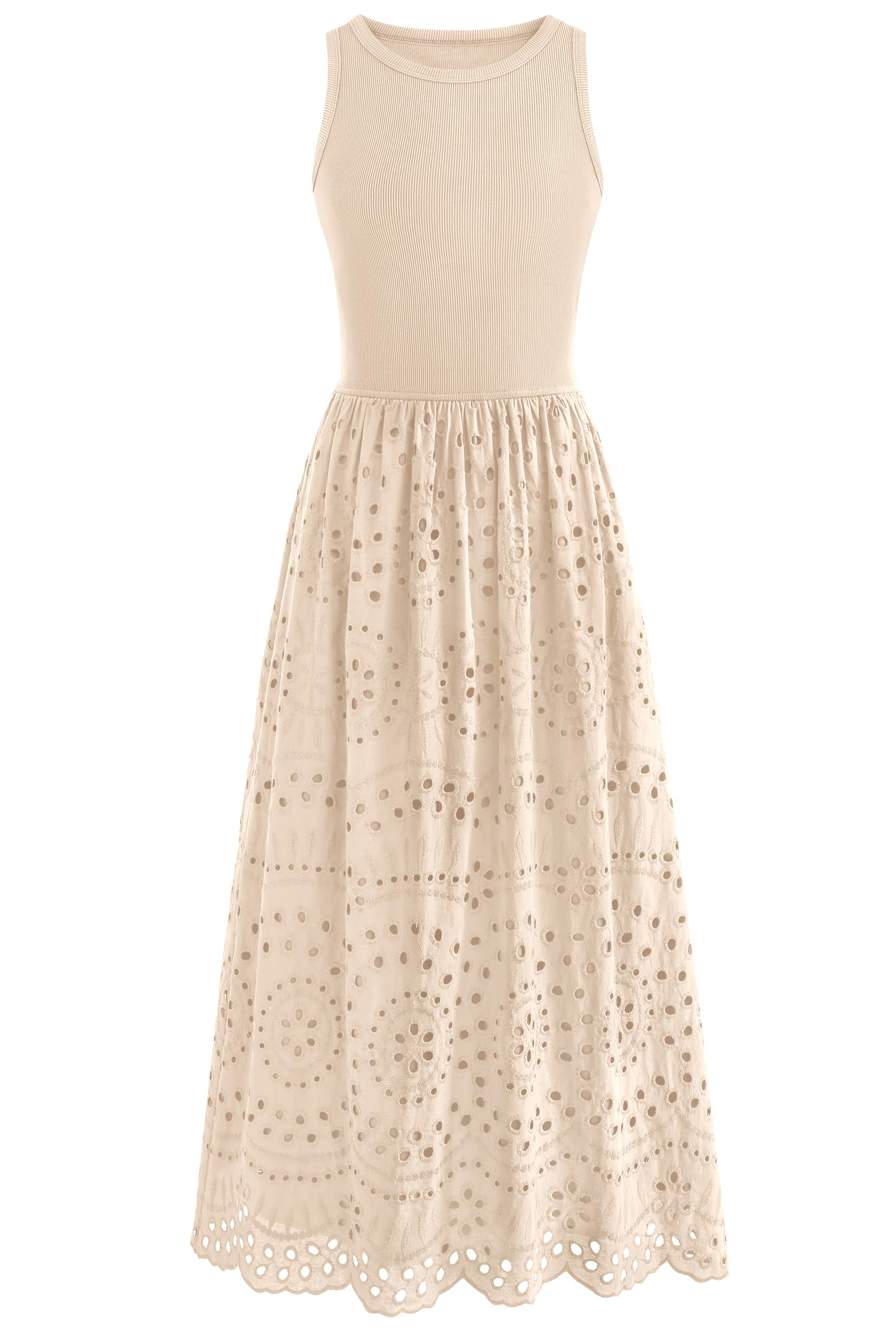 dowerme Lace Eyelet Tank Maxi Dress