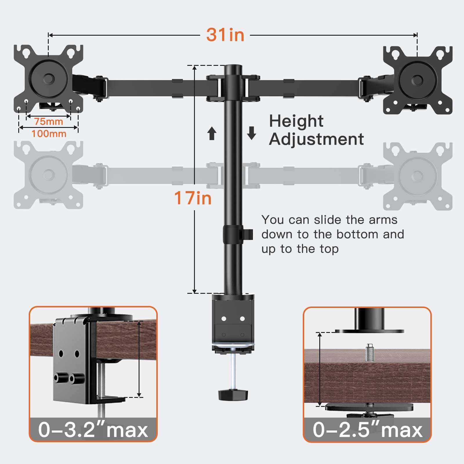 Buy Perlegear Dual Monitor Desk Mount with Height Adjustable