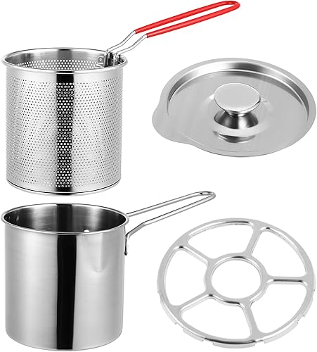 UPKOCH Olla para freír profundamente, 1 juego pequeño con cesta, mini freidora de aceite profunda de acero inoxidable, cocina de pollo de cocina,