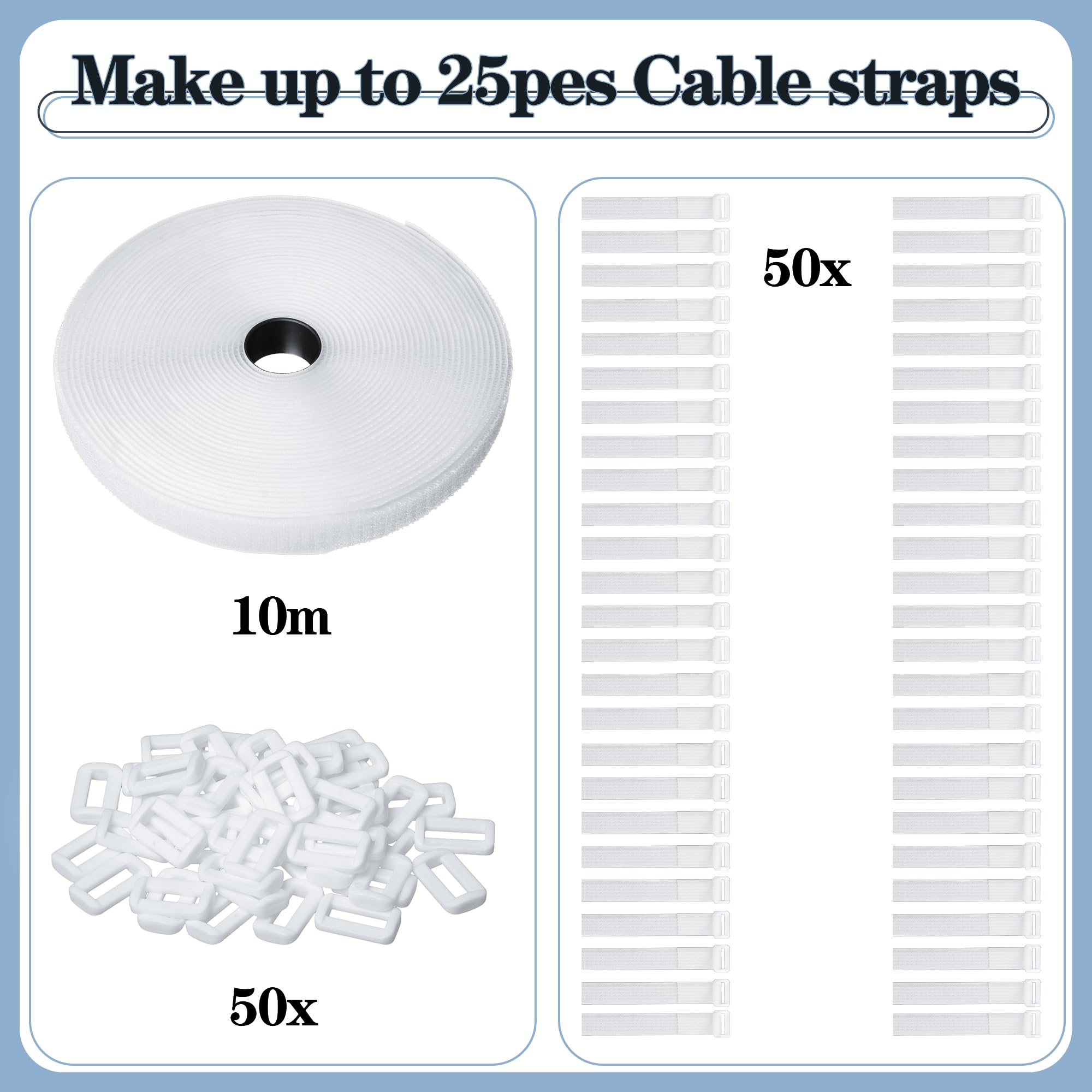 Vatiyszk 10m Adjustable Cable Straps with 50 Buckles, Reusable Fastening Cable Ties, Free Cut Length - Image 3