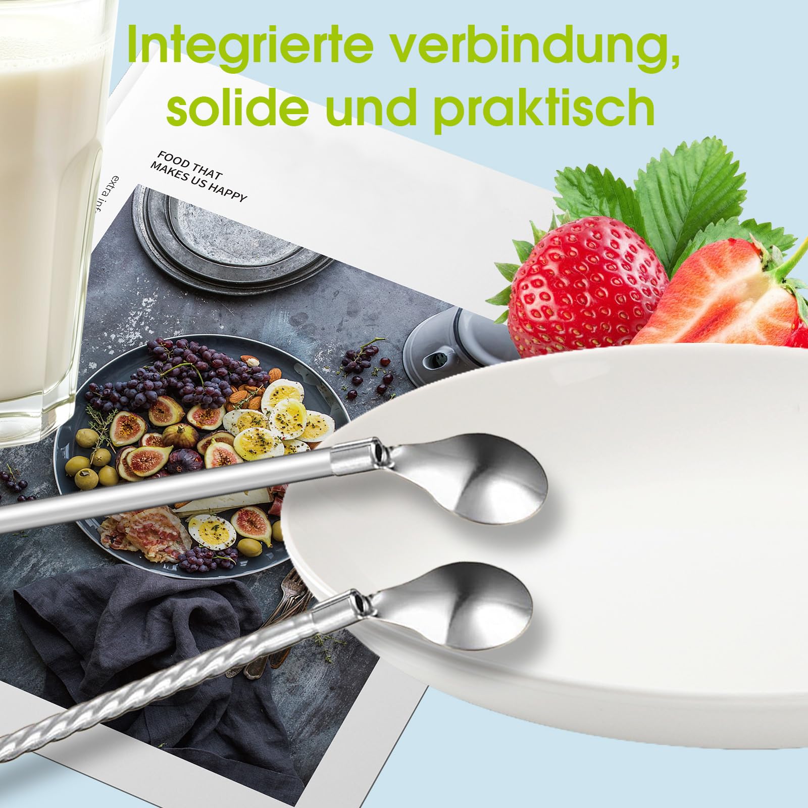 HUACA Pailles Cuillère 7 Pcs Réutilisable Cuillère Cocktail Agitateurs En M Tal 2 1 M Tal Parfait Pour Smoothies Laits Frapp S Caf Avec Brosses Multicolore