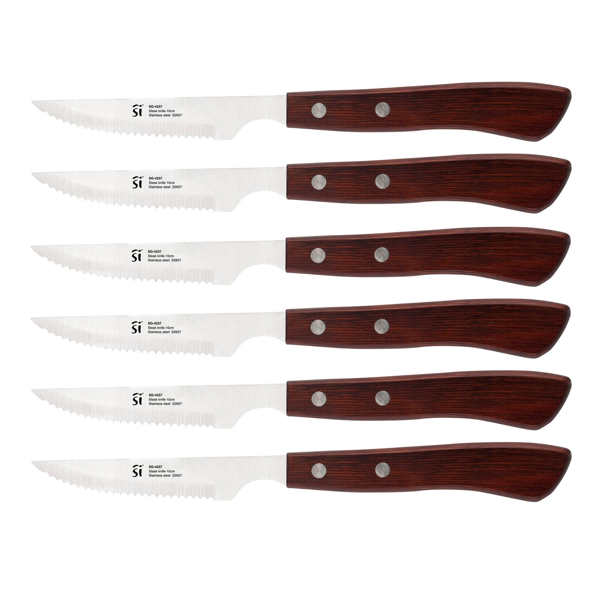 San Ignacio Cuchillo chuletero 10cm acero inoxidable Pakka, SET DE 6