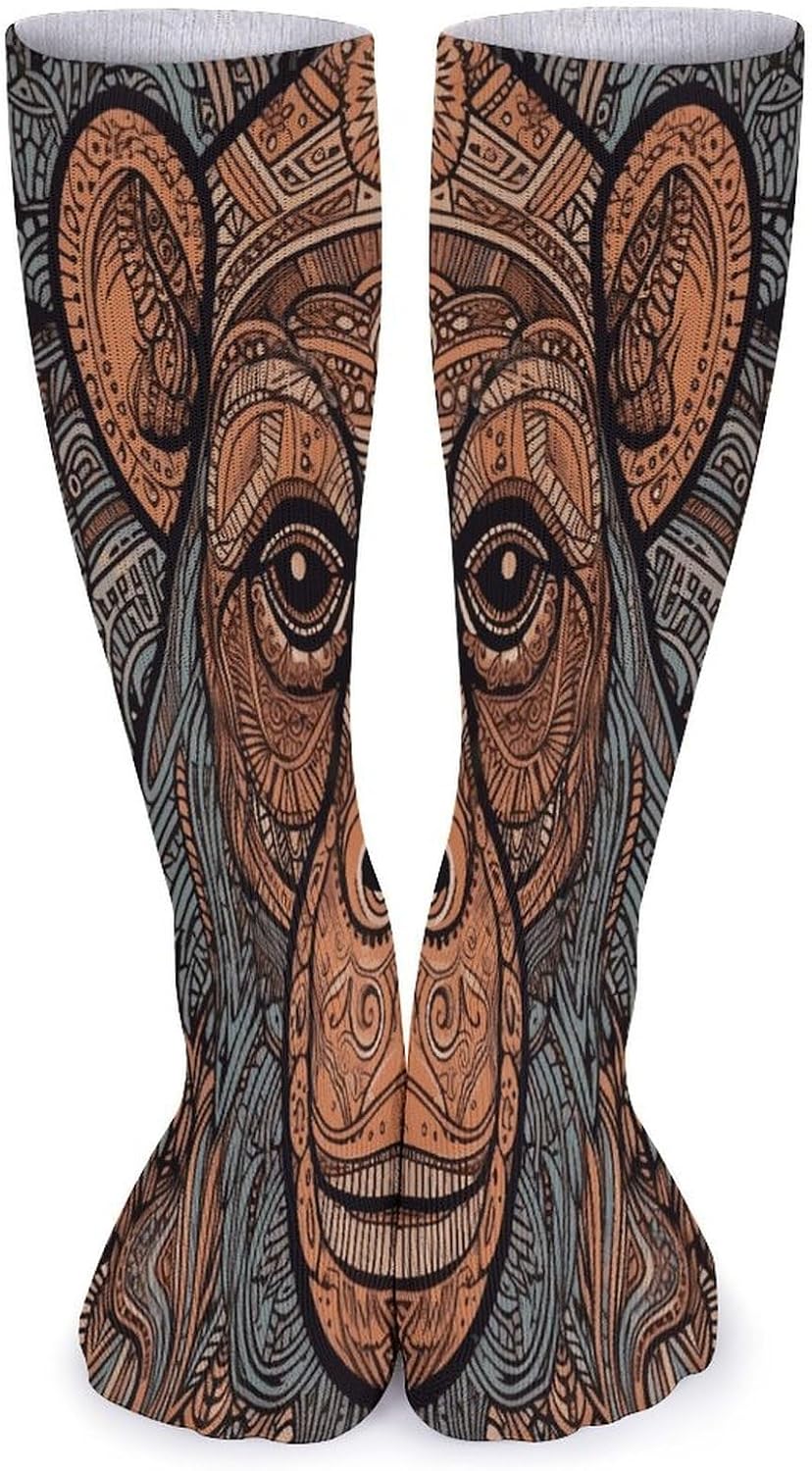 Orangutan Tribal Pattern Knee High Socks Cozy Knee High Socks Soft Mid-Length Sock for All Seasons Daily Wear Adult