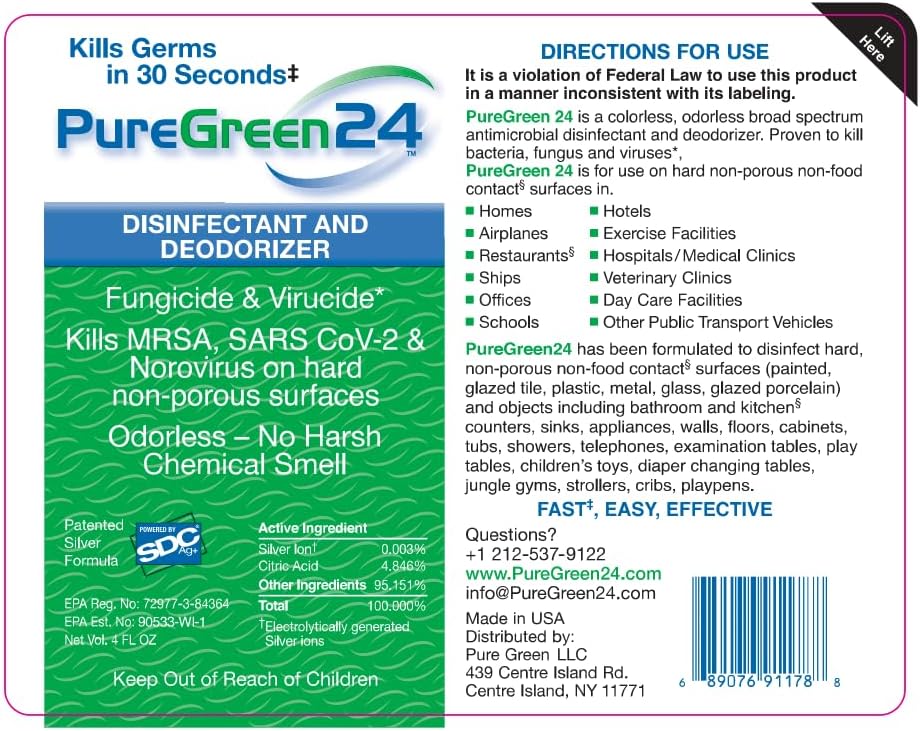Miniatura 7 de Desinfectante seguro y eficaz PureGreen24. Mata gérmenes mortales incluyendo RSV COVID-19 Norovirus MRSA Staph 2025 gripe aviar No contiene