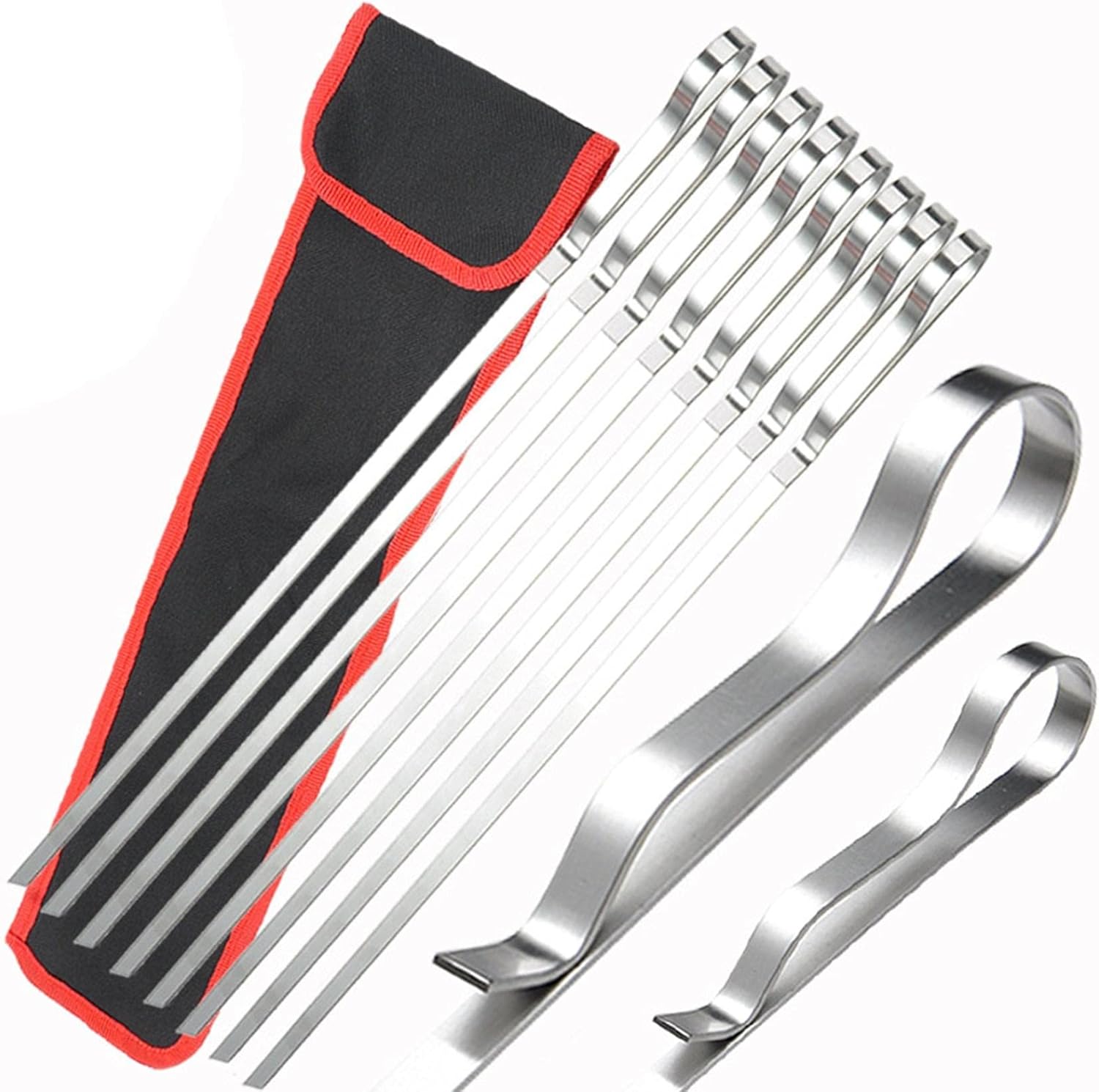 Skewers for Grilling 17" Long Flat BBQ Skewers with Push