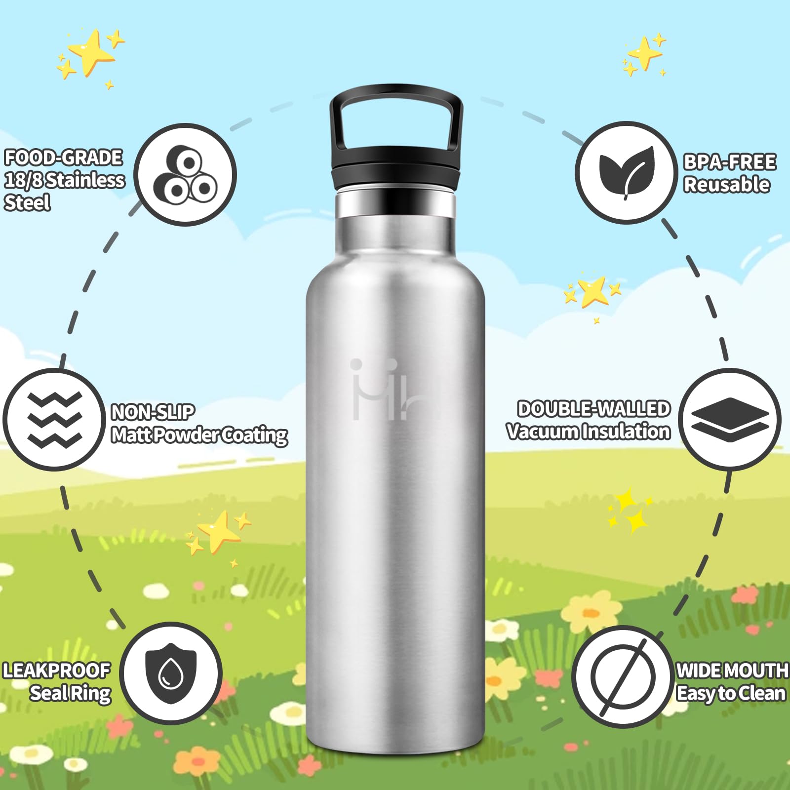 HoneyHolly Borraccia Termica Bambini 500ML, Senza BPA, Bottiglia Termica, Acciaio Inossidabile 18/8, Borraccia Con Cannuccia, A Prova Di Perdite, Borracce Per Scuola, Sport, Ufficio