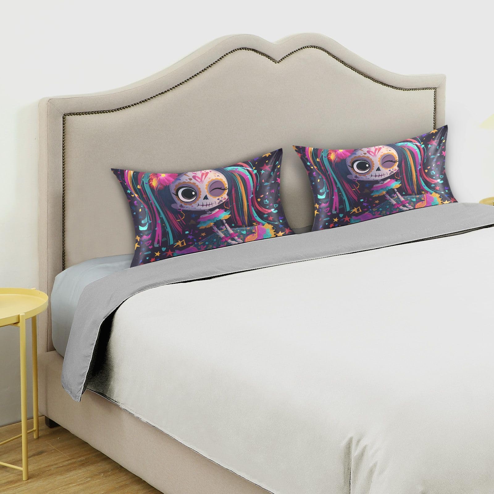 JIPONI Skeleton Girl Satin Pillowcase for Hair and Skin, 20
