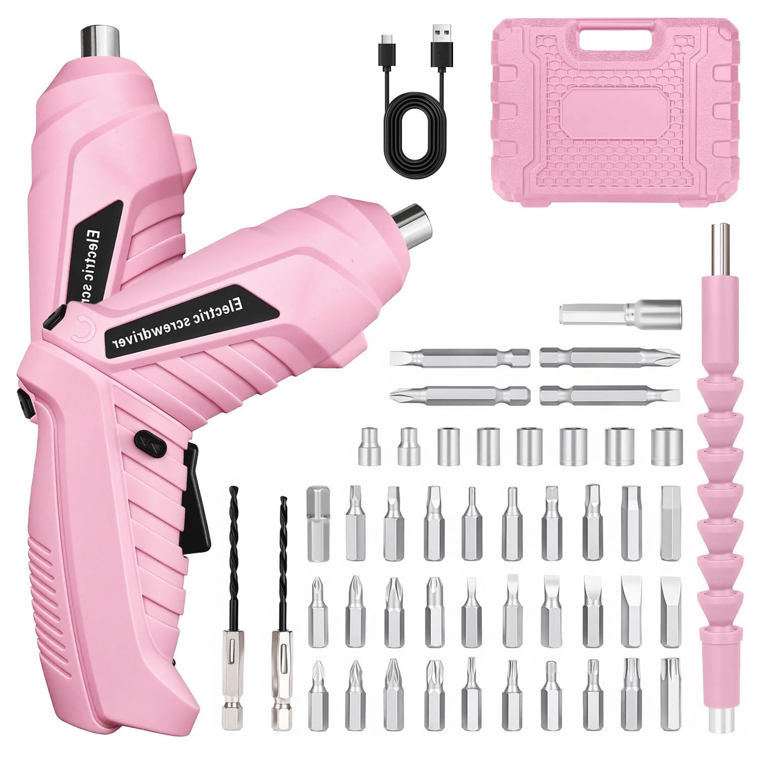 Electric Screwdriver Cordless, Rechargeable Small Electric Screwdriver Set with 48PCS Accessories, 1300mAh Battery, 3.5N.m Torque, LED Light, 180° Rotating Handle, Cordless Mini Drill for Home DIY