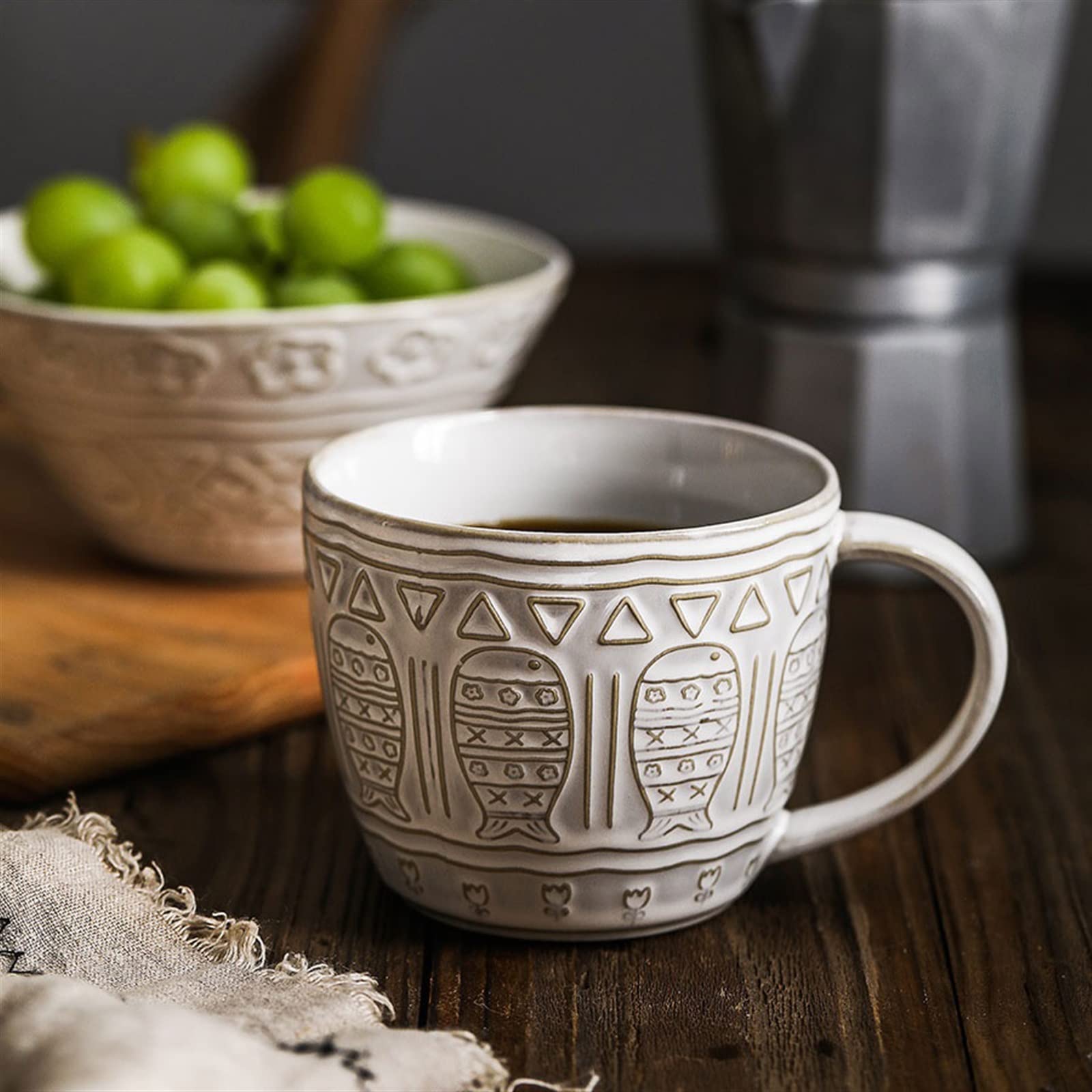 Ceramiczny kubek do kawy Vintage Relief Kubek 500ML Filiżanka do kawy o dużej pojemności Spersonalizowany kubek do picia