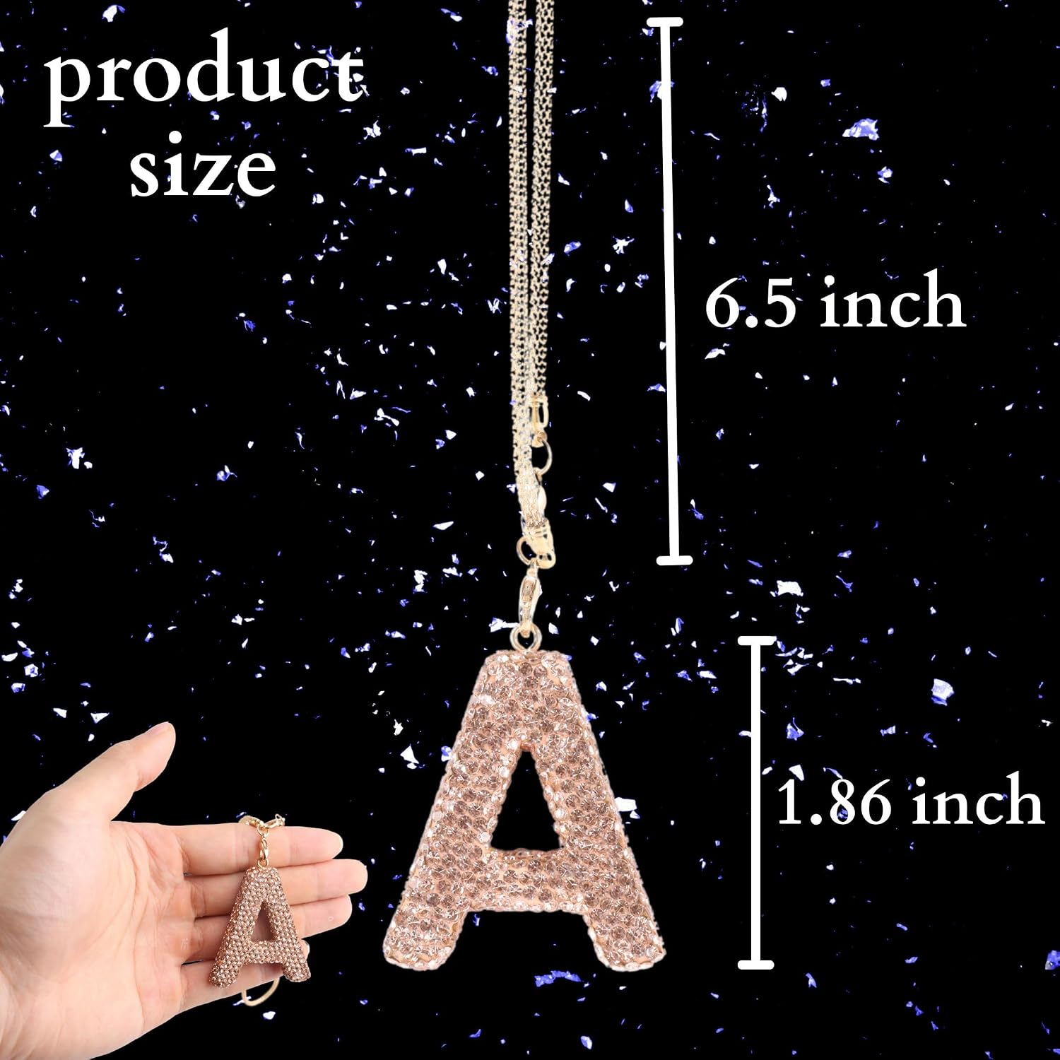 Bling Car Accessories for Women Letter Charm, Rainbow Crystal Rearview Mirror Pendant, Cute Diamond Rhinestone Car Decor, Lucky Gift for Women(A, Champagne Gold) image 4