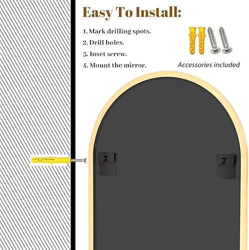 Miniatura 7 de Espejo para montar en la pared, espejo de pared arqueado de 20 x 30 pulgadas, espejo de pared negro con marco de metal, espejo de pared con arco