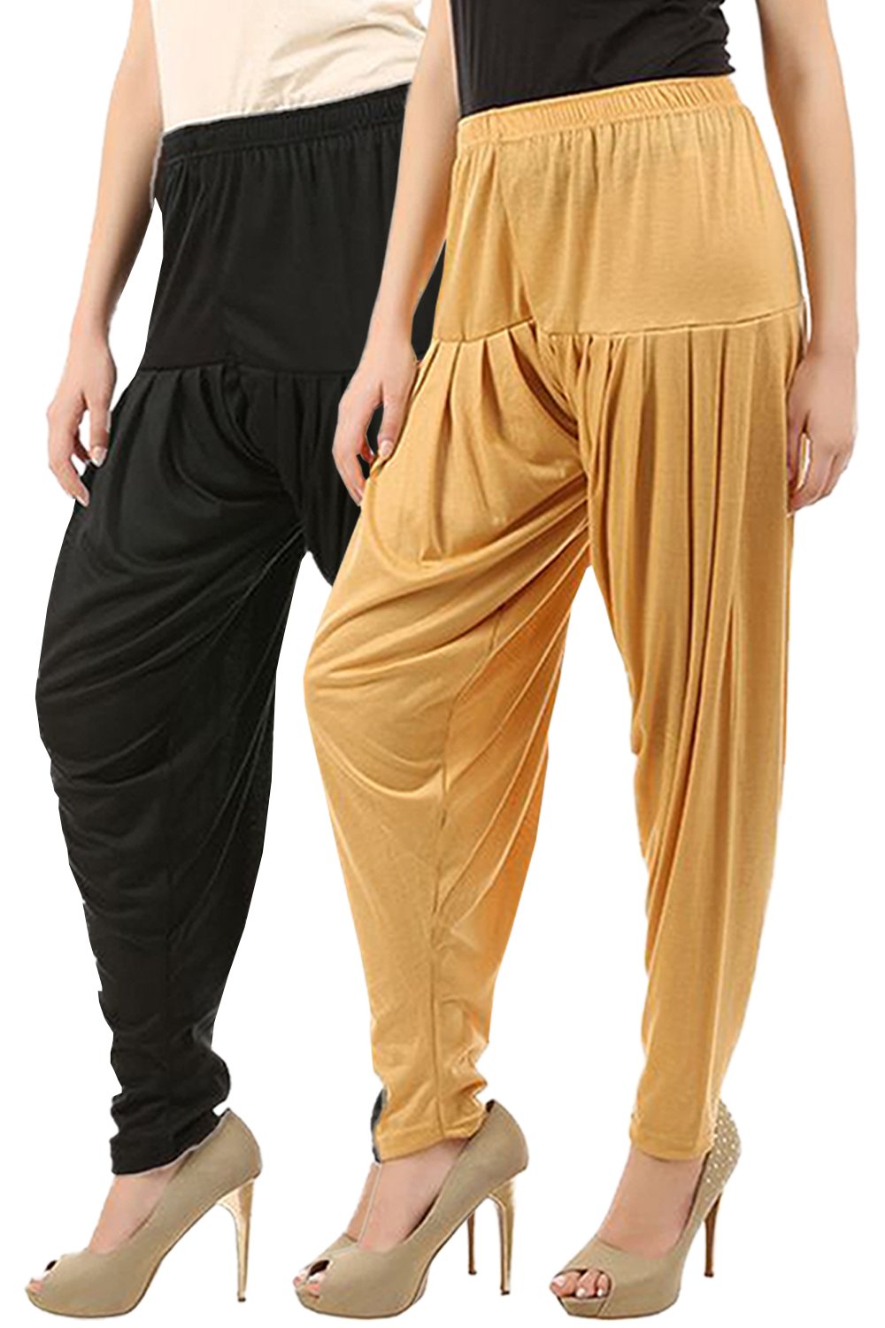 buy that trendz Women's Relaxed Fit Cotton Viscose Dhoti Patiyala Salwar Harem Bottom Pants Black Dark Skin X-Large Combo Pack of 2-picture-41