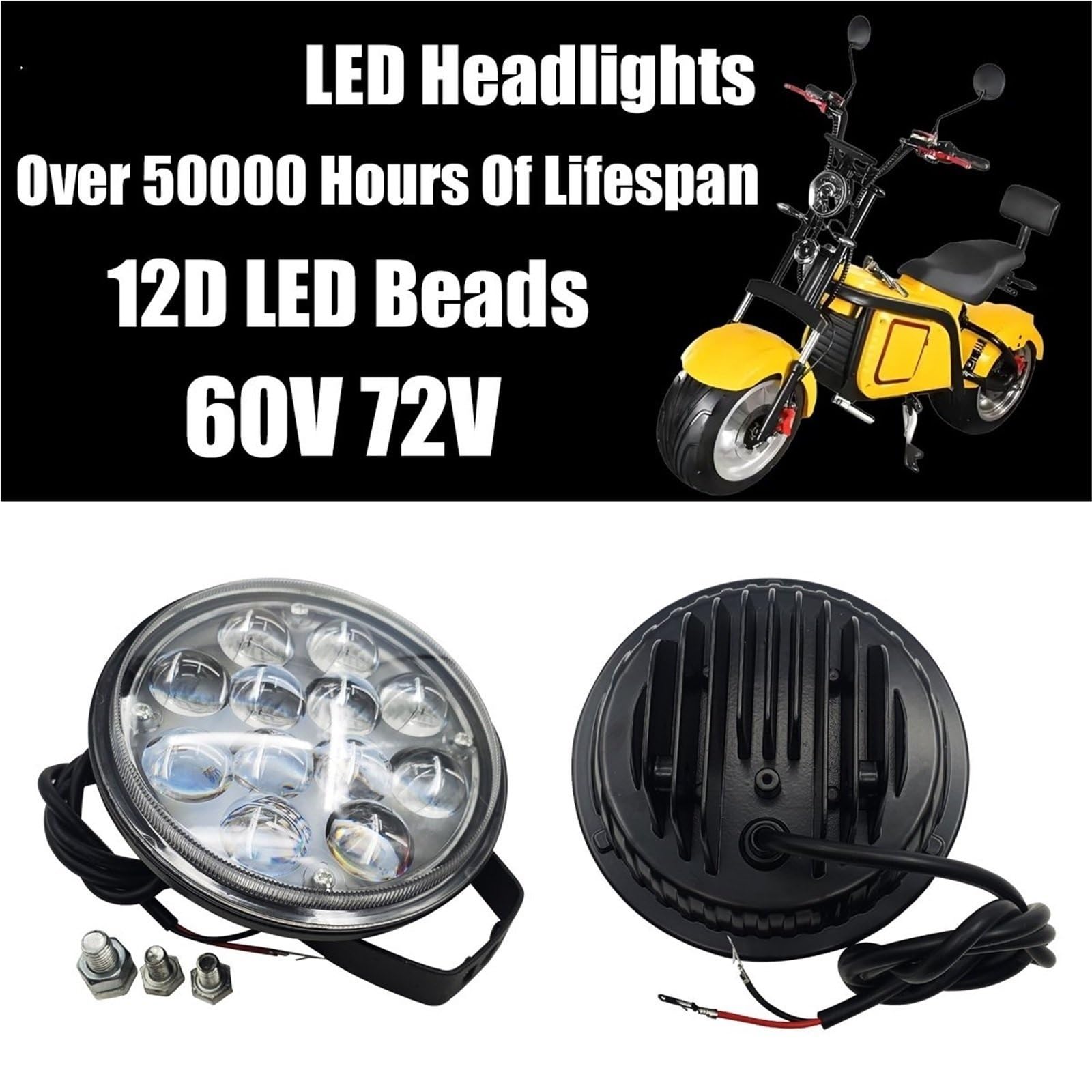 Faro LED 60V 72V Lámparas Cuentas Luz Para Patinete Eléctrico Piezas Para Citycoco Faros De Motocicleta