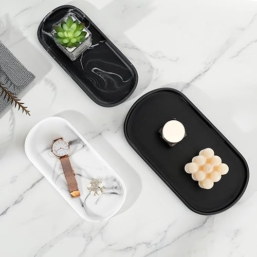Miniatura 4 de Luxspire Bandeja de tocador de baño, bandeja ovalada dispensadora de jabón, bandejas de encimera de cocina de mármol de 10 pulgadas, bandeja de baño