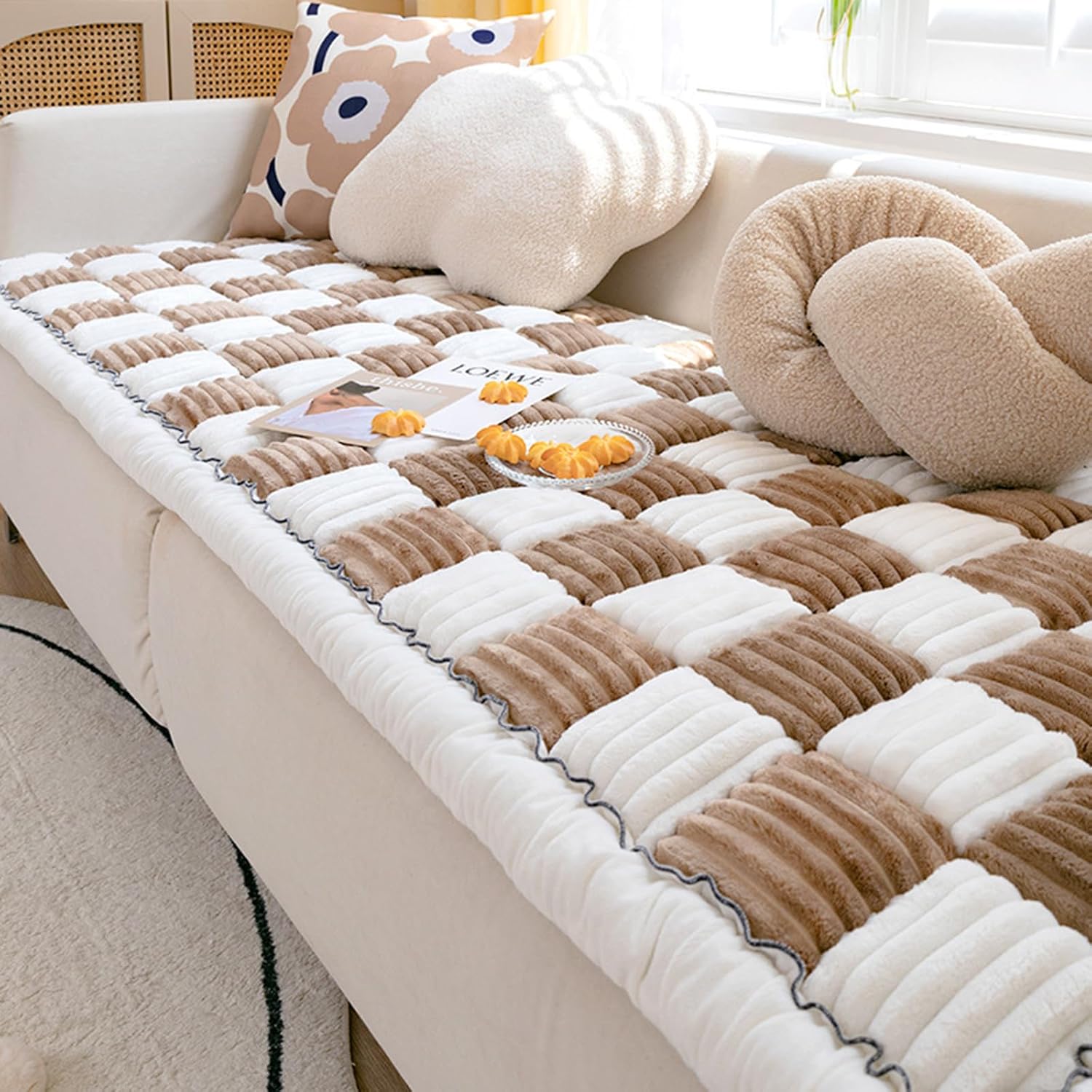 LiveGo Thick Sofa Covers Washable, Soft Fuzzy Couch Protector For Pets