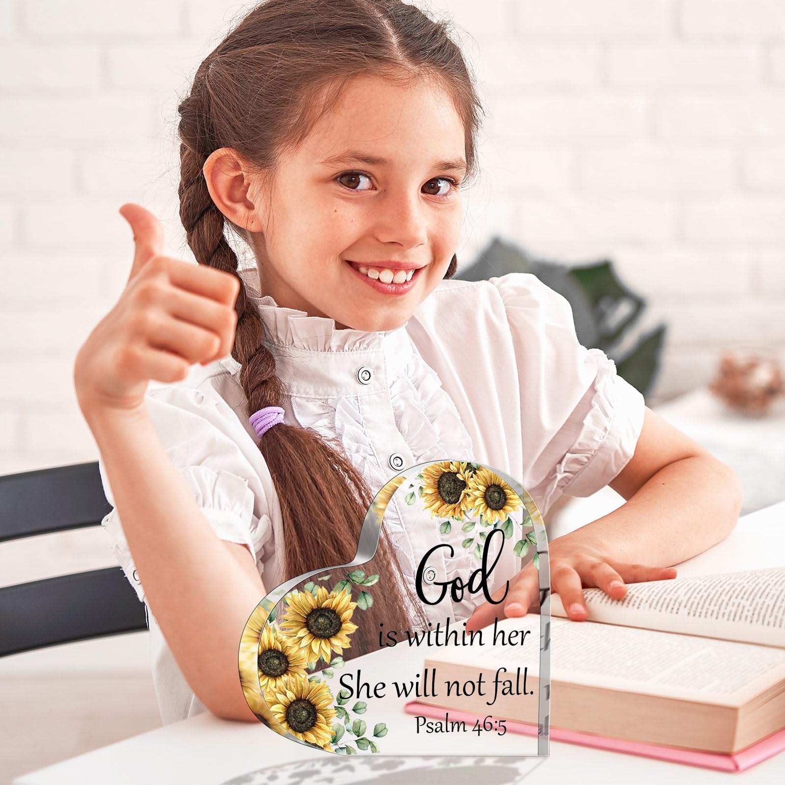 Gerrii Christian Gifts for Women Inspirational Religious Gifts Bible Verse Desk Decor Spiritual Acrylic Plaque Sign Gift for Mother's Day Birthday Mom Sister(Bright Sunflower,5.9x5.9x0.55 Inches)