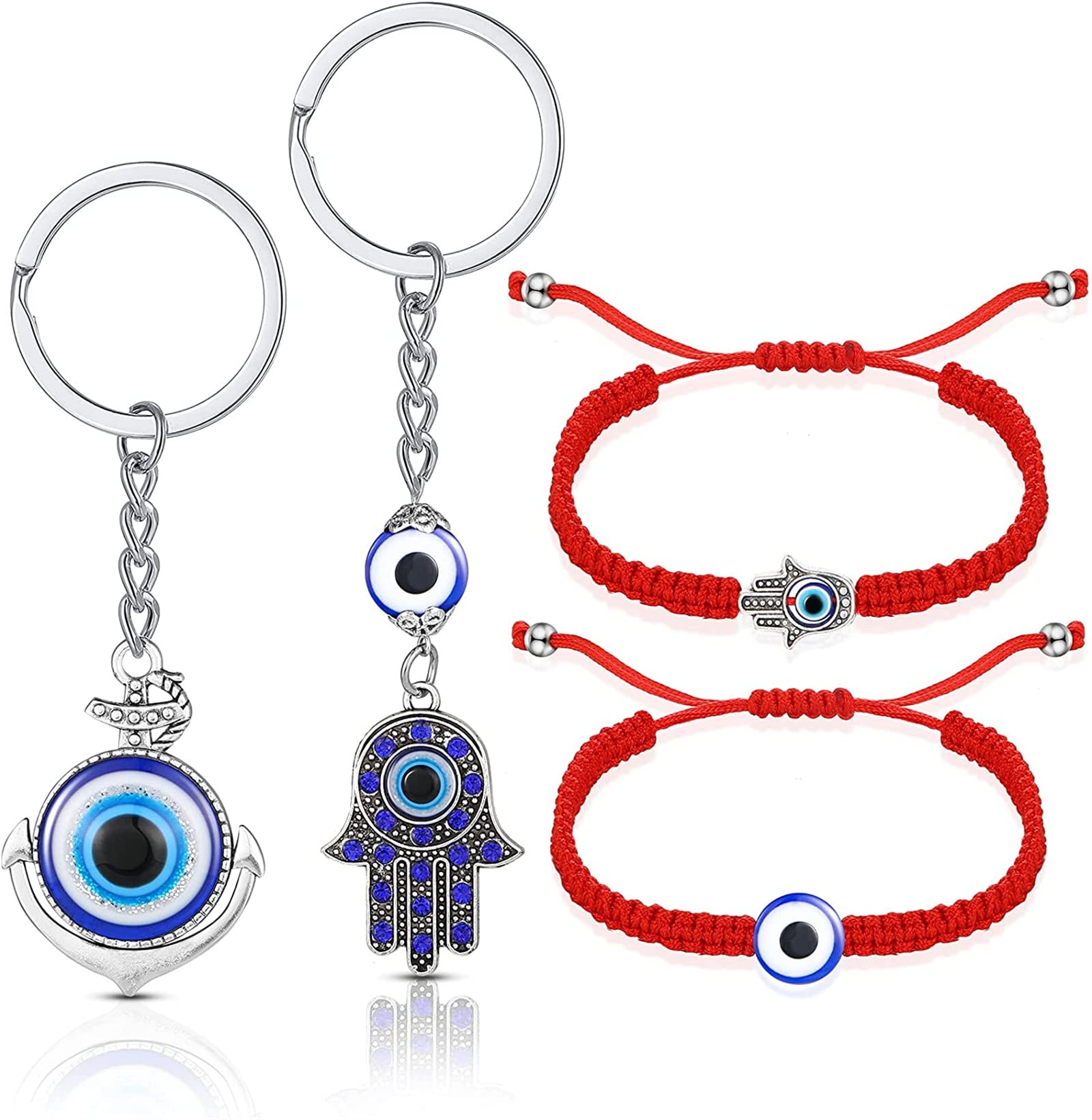 KASTWAVE4 Pieces Evil Eye Hand Kabbalah Bracelets, Turkish Blue Evil Eye Keychain Hanging Amulet Decor for Protection Luck
