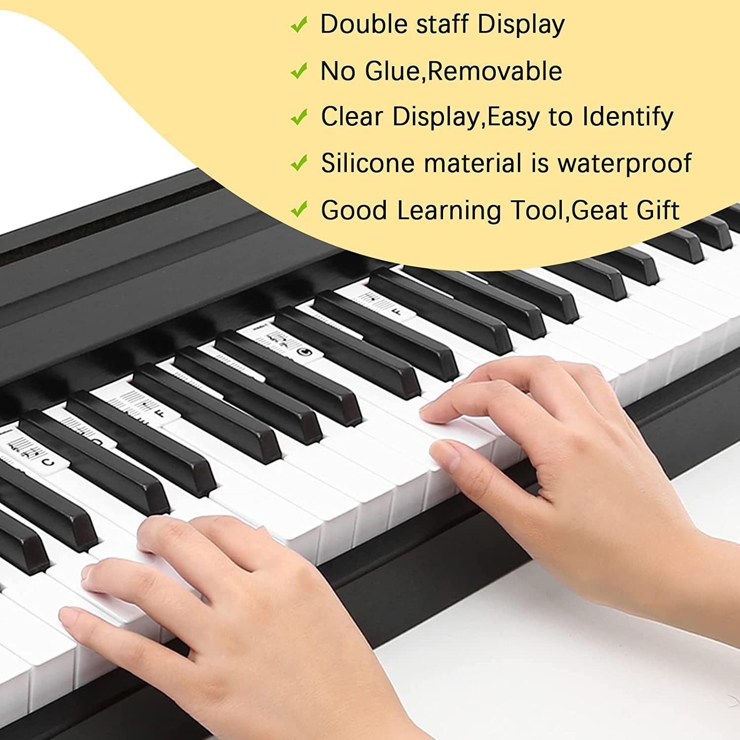 Etichette Per Tastiera Pianoforte 88 Tasti – Silicone Rimovibile Senza Colla, Doppia Visualizzazione Note Per Principianti, Guida Facile Da Installare