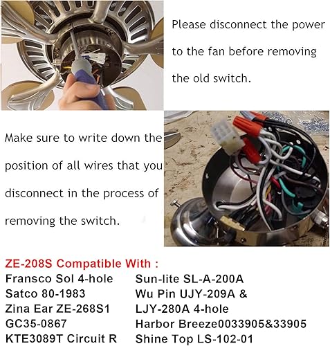 Miniatura 5 de Zing Ear ZE-208s Interruptor de cadena de tracción, interruptor de control de 3 velocidades compatible con ventiladores de techo, lámparas y luces