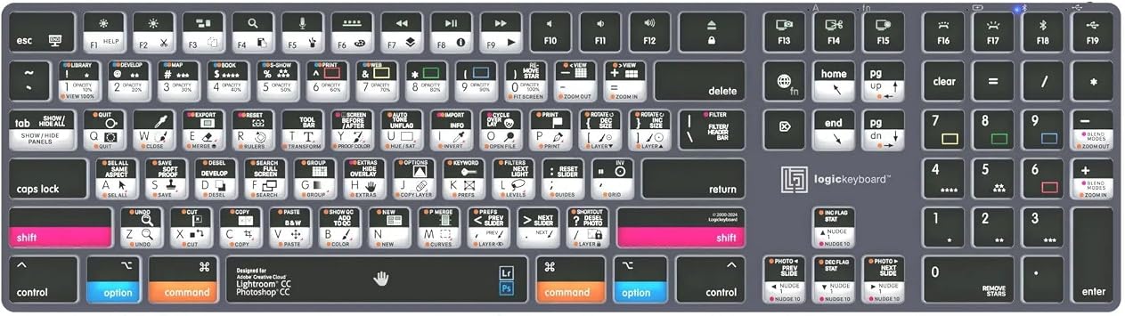 Logickeyboard Titan Wireless Backlit Keyboard for Adobe Photoshop CC/Lightroom CC - macOS