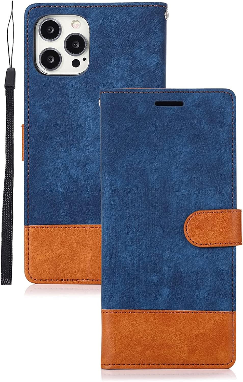 Wallet Case for iPhone 14/14 Plus/14 Pro/14 Pro Max, Premium Leather Kickstand Card Slots Flip Cell Phone Cover Magnetic Clasp Shockproof Folio Case (Color : Blue, Size : 14Pro)