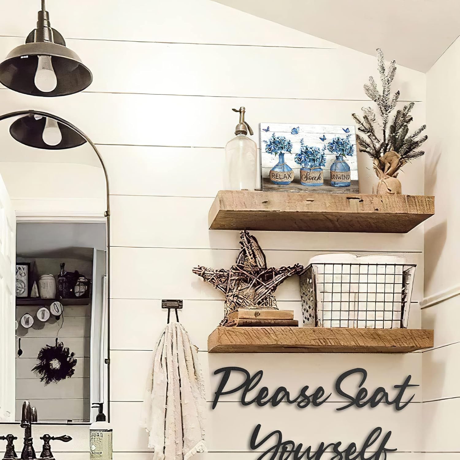 Parylore Farmhouse Bathroom Decor Wall Art Hydrangea in Mason Jar Theme Picture Framed Modern Artwork For Living Room Bedroom Office Home 12x16 In