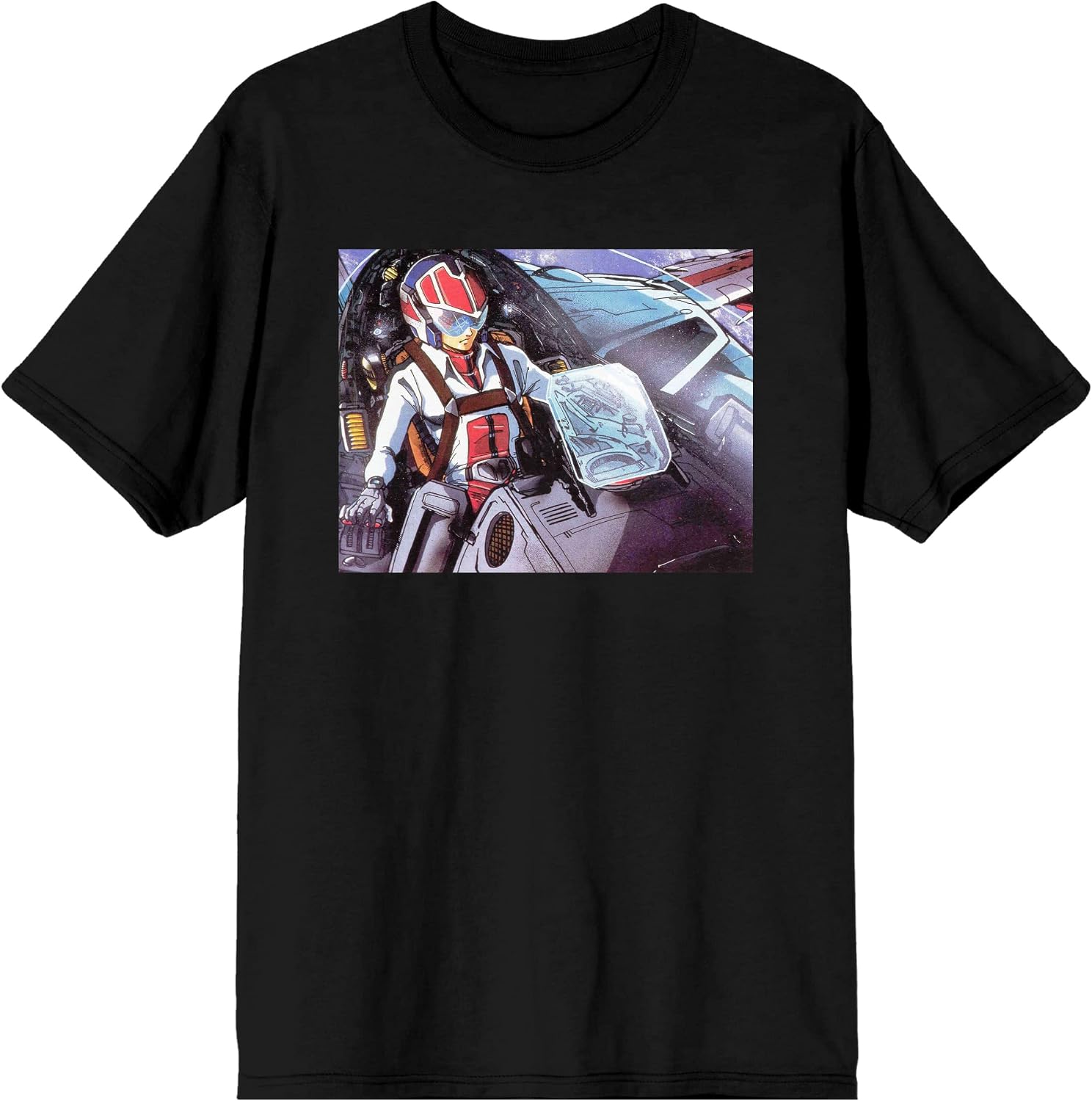 Bioworld Robotech Rick Hunter in Spaceship Men's Black Graphic Tee-Small