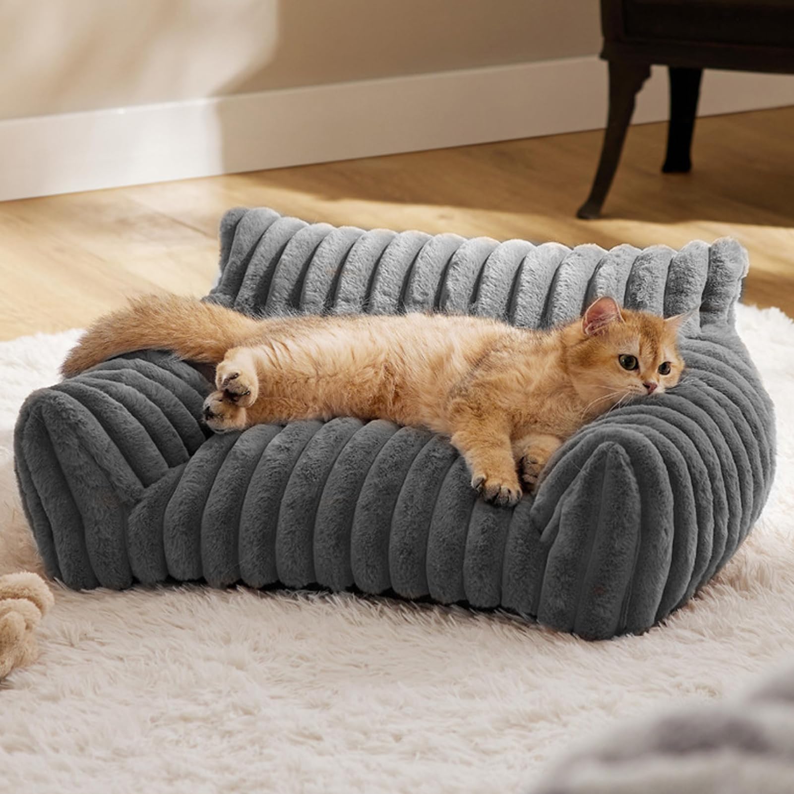 Generico Cat Sofa Beds, Plush Pet Couch, 19.69x15.75x7.87 Inches Portable Comfortable Gray, Chew Proof Sofa Bed, Daily Use, Dogs, and Cats, Patio, Bedroom, Travel, Car, Living Room, Apartment