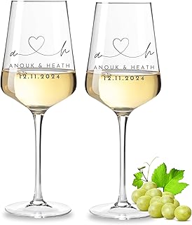 VILLA ROSA LOTTA - Leonardo Weinglas 2er Set mit Gravur - Hochzeitsgeschenke für Brautpaar, Personalisiertes Geschenk zur Hochzeit, Verlobung, Jahrestag mit Name und Datum, Initialen
