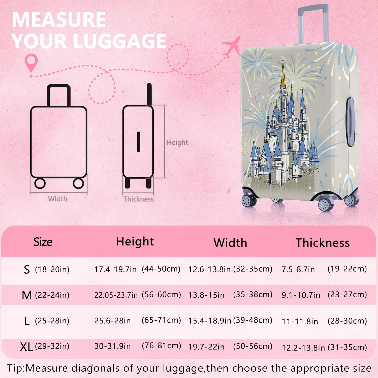 Cartoon Blue Castle Luggage Cover Washable Elastic Fireworks Travel Suitcase Cover Anti-scratch Suitcase cover Fits 29-32 Inch Luggage Cover