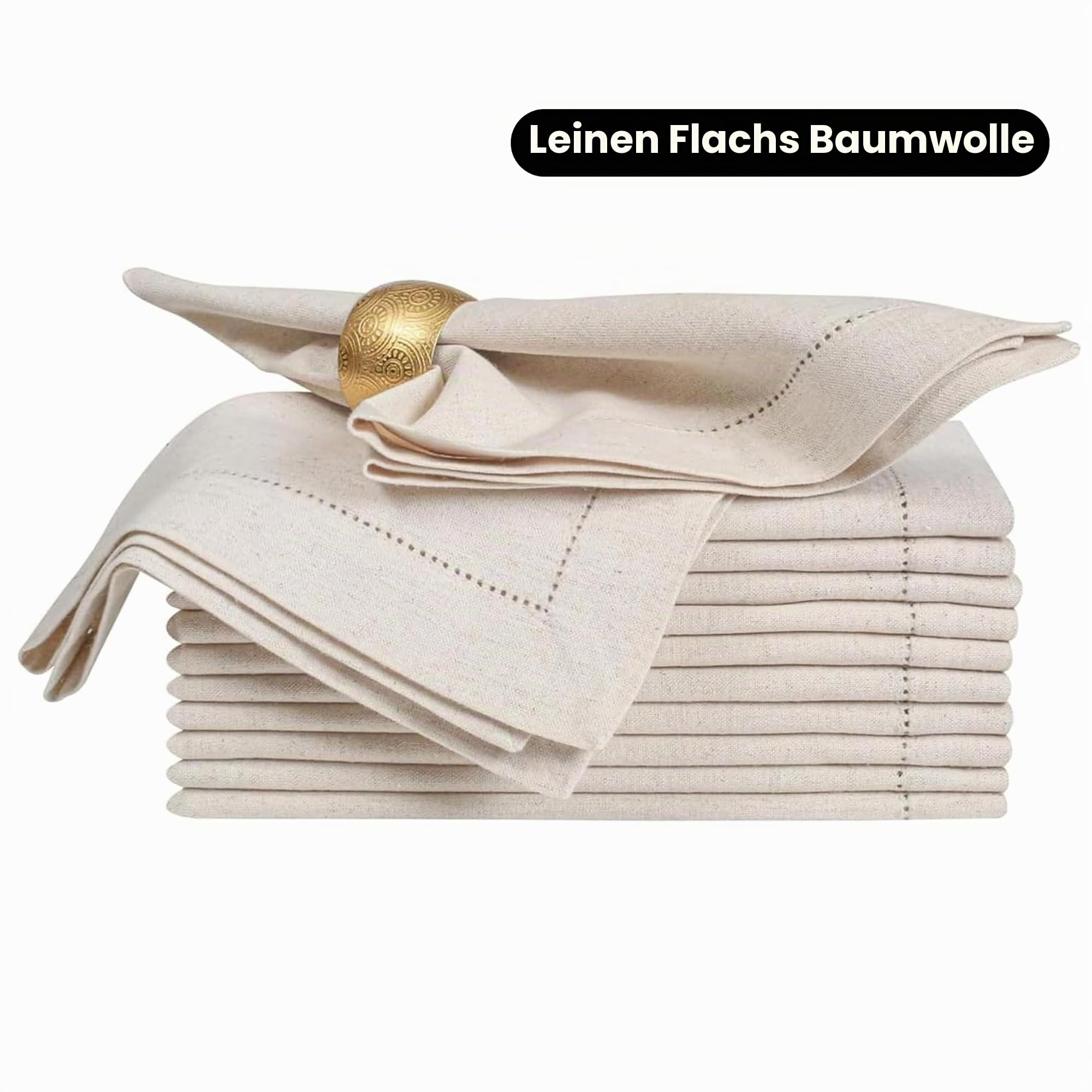 Flachs-Leinen-Baumwollstoff-Serviette mit Hohlsaum, 50x50 cm, natürlich, Hochzeitsservietten, Cocktailservietten, Stoffservietten, Baumwollservietten, maschinenwaschbare Servietten, 12 Stück
