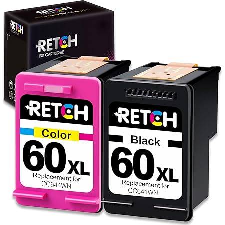 Amazon.com: RETCH Cartucho de tinta remanufacturado de repuesto para  impresora HP 60XL 60 XL CC641WN CC644WN para Photosmart C4680 D110 C4795  Deskjet F4480 F2480 F4280 D1660 Envy 100 110 114 (1 negro