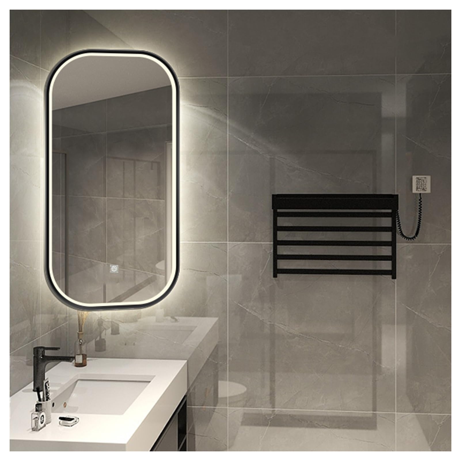 YCOVSFP Swivel Corner Mirror,Illuminated Rectangular Bathroom Mirror,Decorative Mirror with 360° Rotating Bracket,Infinitely Dimmable in 3 Colors,for Hotel and Home(50x80cm)