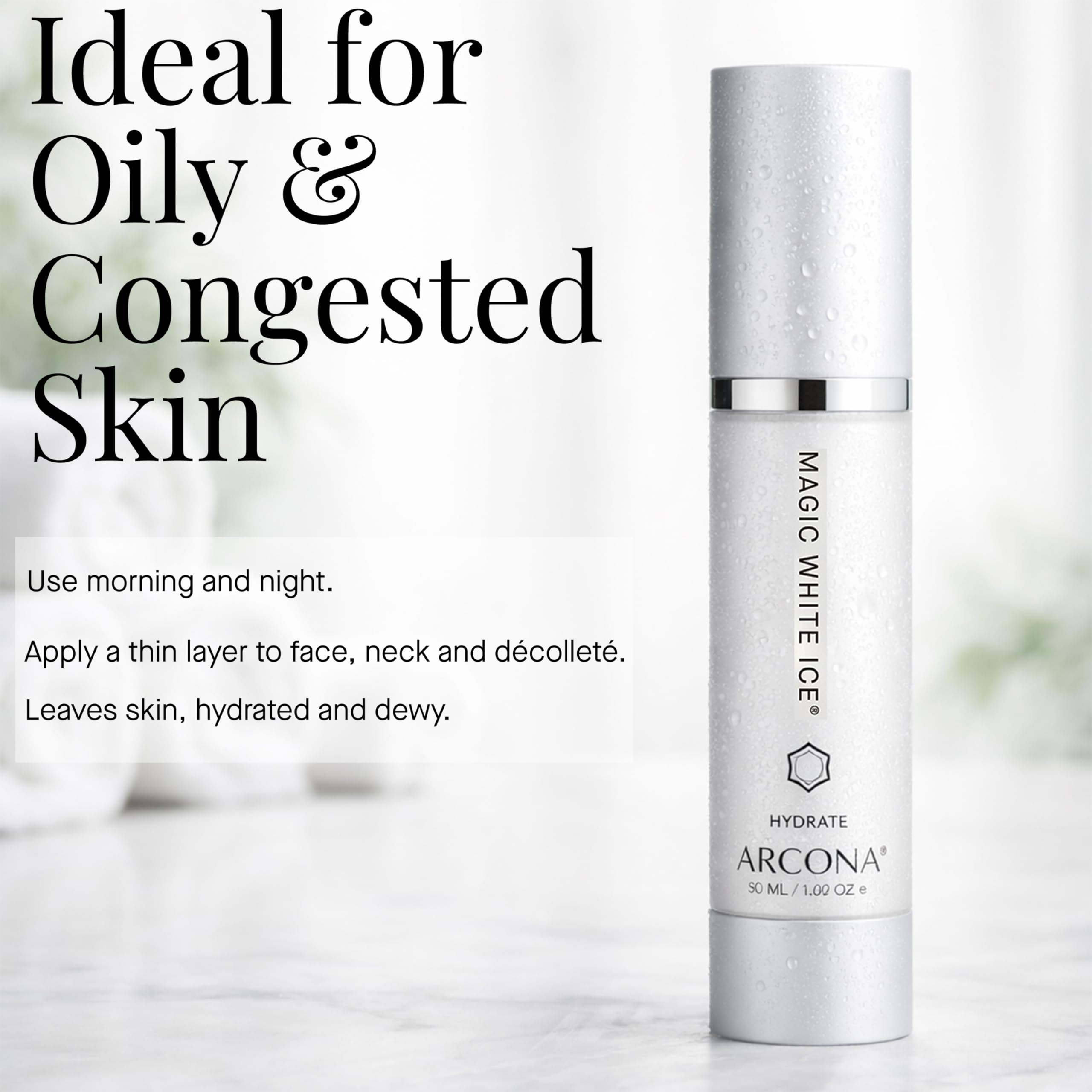 ARCONA Magic White Ice Oil-Free Hyaluronic Acid Moisturizer, 1.69 Fl Oz
