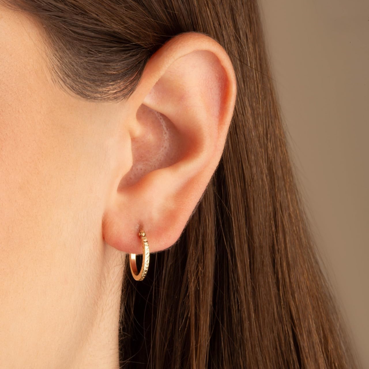 14K Yellow Gold Textured Sparkle-Cut Hoop Earrings for Women | Available in Small/Large - Image 2