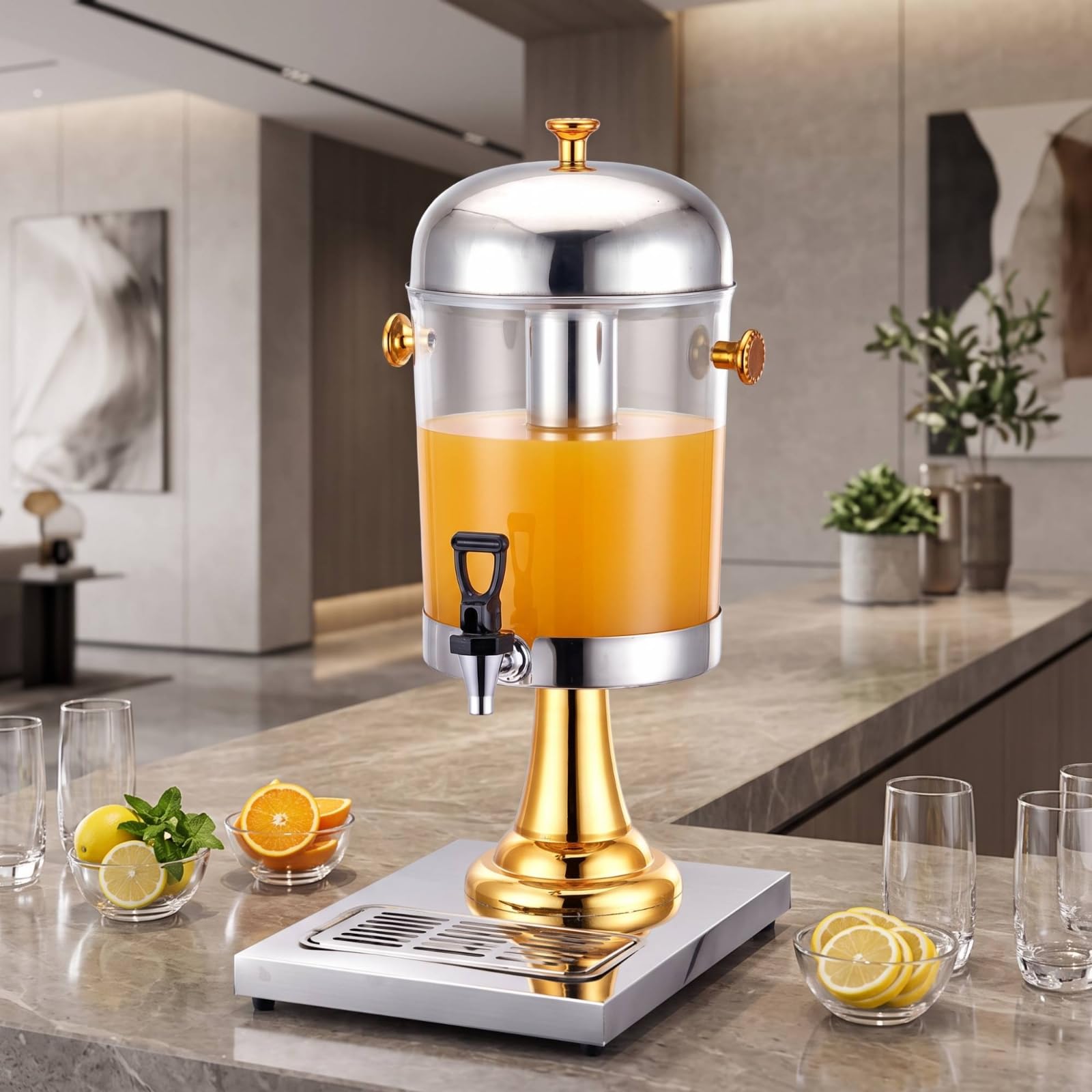 Distributore con Rubinetto Robusto, Oro, Oro, 8 L, Un Rubinetto