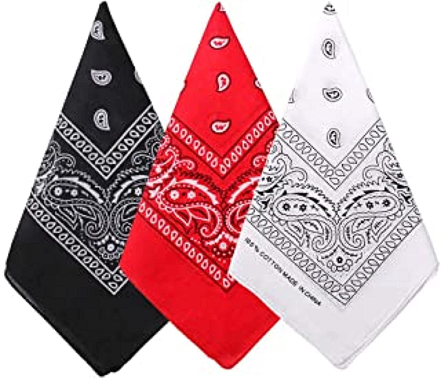 Unisex Cotton Paisley Printed Cowboy Bandanas Black White Red-image-48
