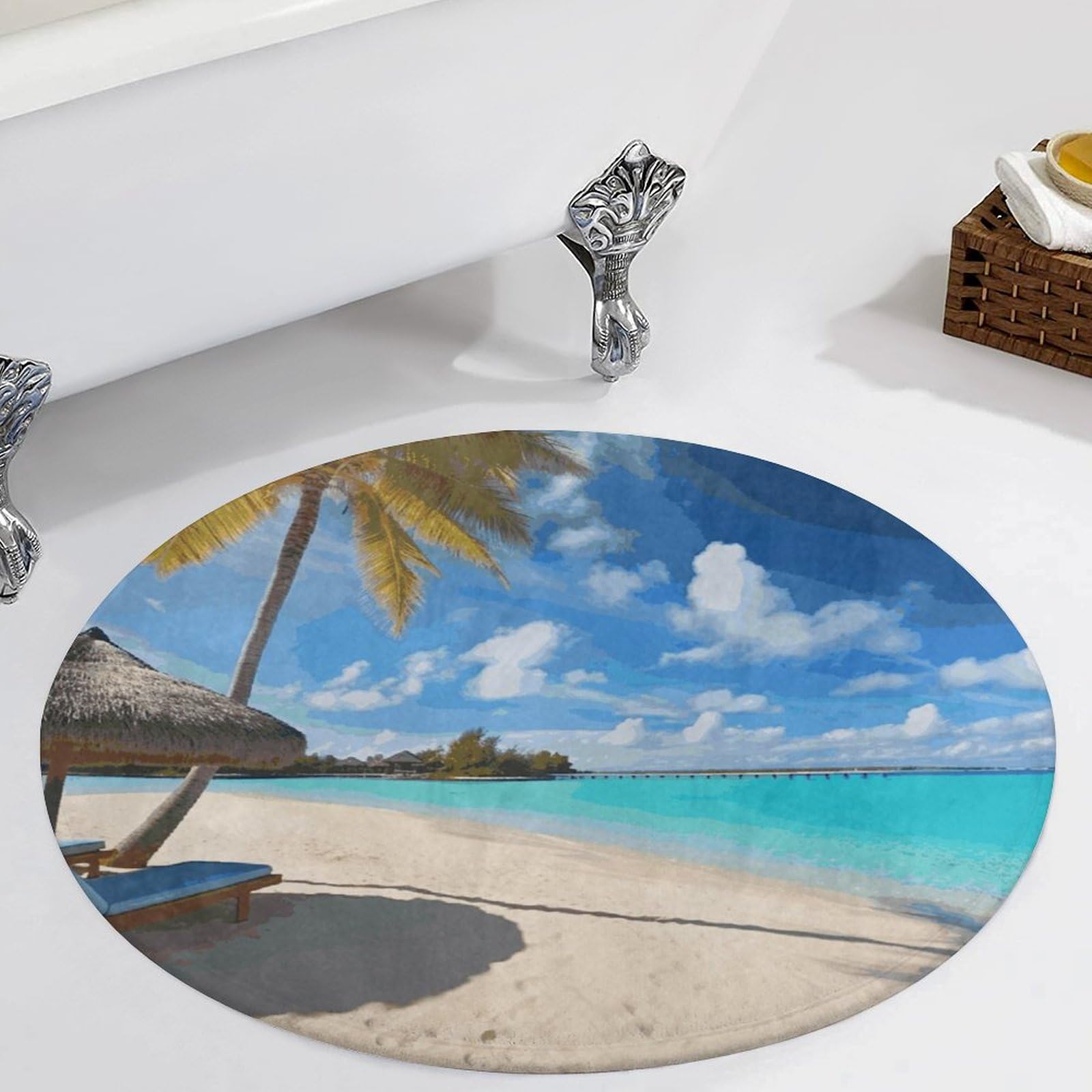 Tapis rond de 80 cm antidérapant et lavable pour chambre