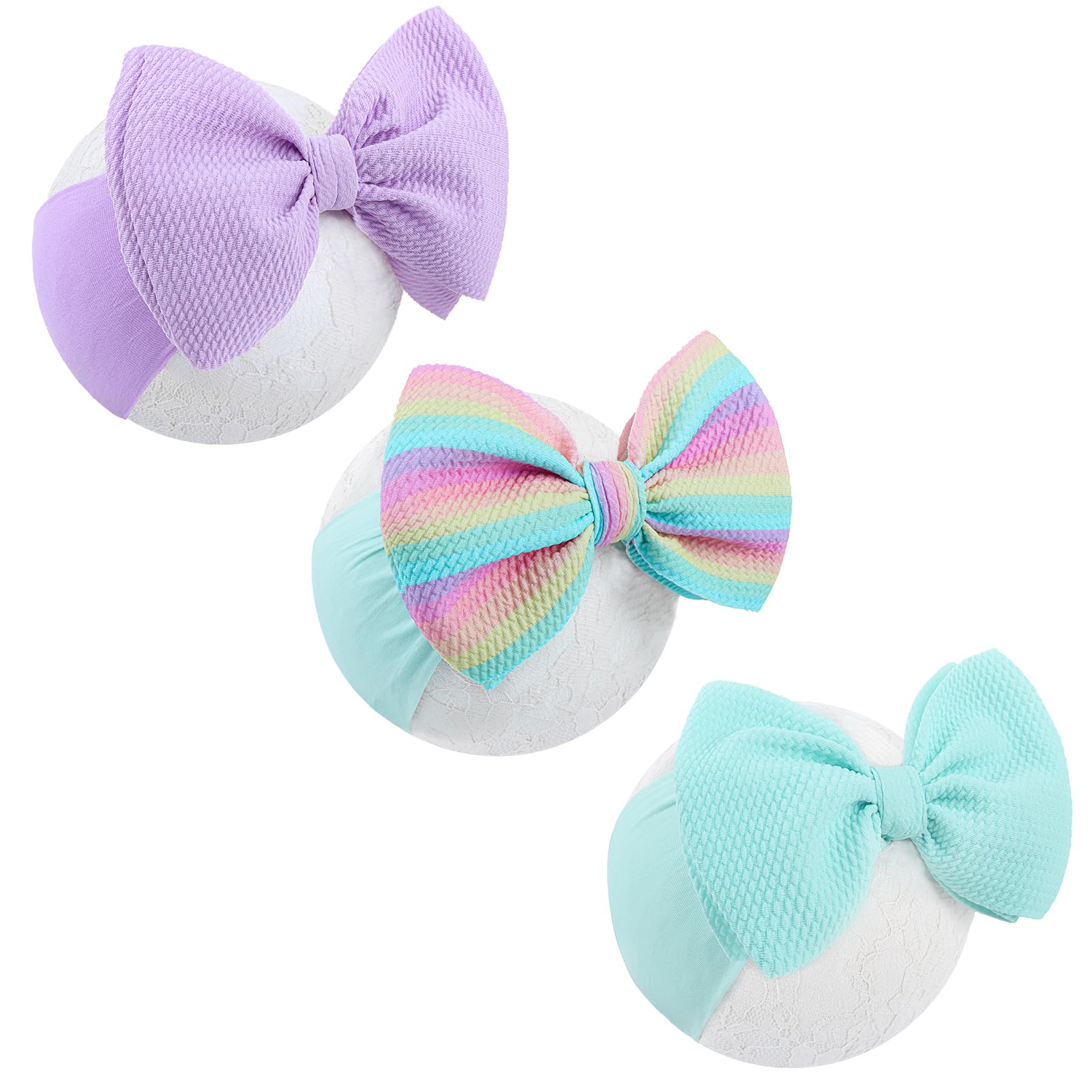 6'' Large Tied Bow Baby Headbands Handmade Hairbands with Bows High Stretchy Soft Nylon Headbands Baby Hair Accessories for Infant Baby Girls Light Blue Purple Rainbow Stripes