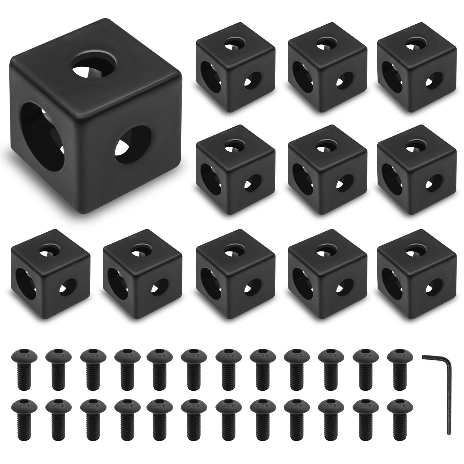 12pcs 2020 3-Way Corner Cube 2020 Extrusion Hardware T-Slot V-Slot Accessories with Screws and Nuts for 2020 Aluminum Extrusion Connector 3D Printer Accessories Black