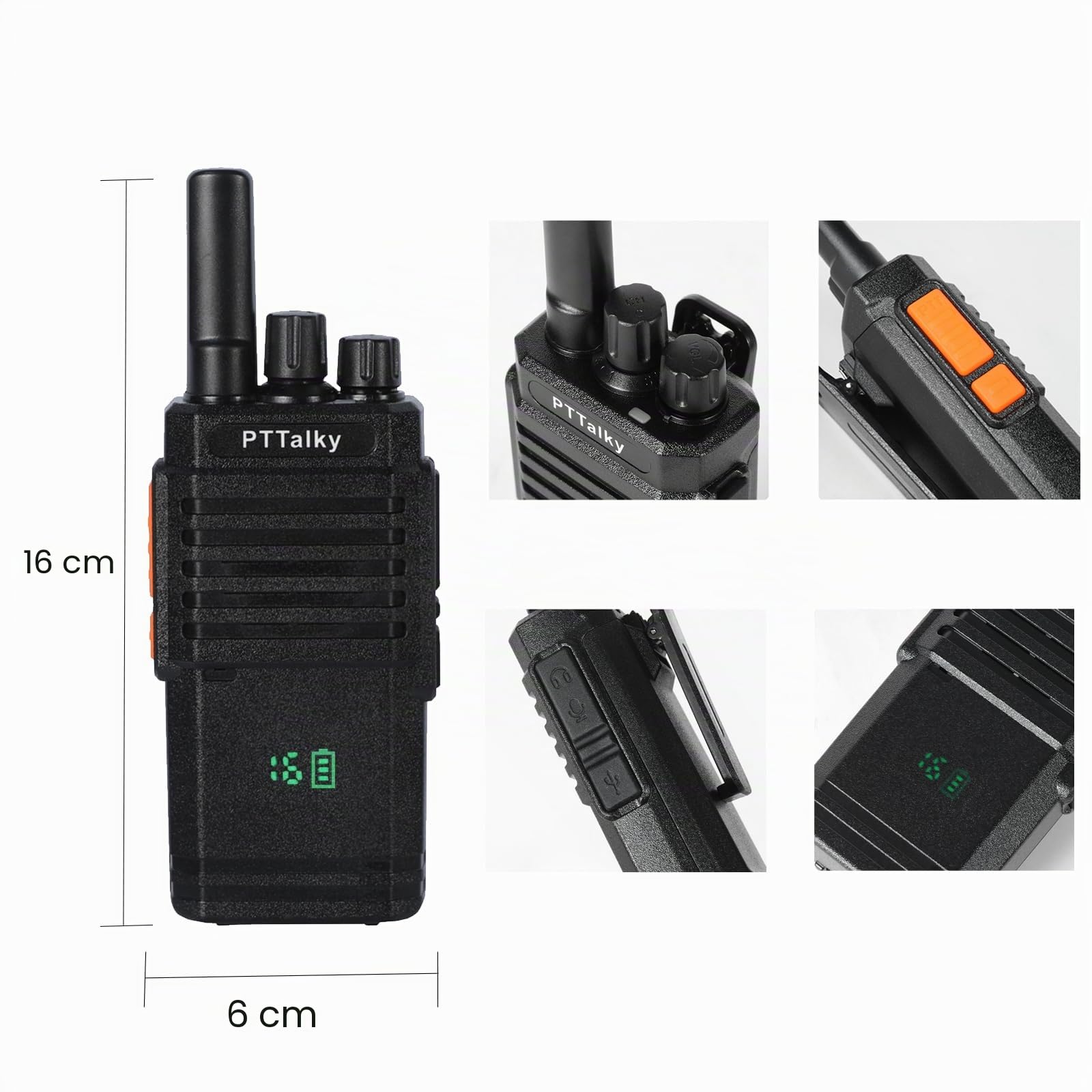Walkie Talkie PTTalky PR2 Plus PMR446 sin Licencia Larga Distancia 4Pizaes | 16 Canales Walkie-Talkie de Larga Distancia con Pantalla,Soporta VOX, para Senderismo, Camping,Industria, Lagerhaus