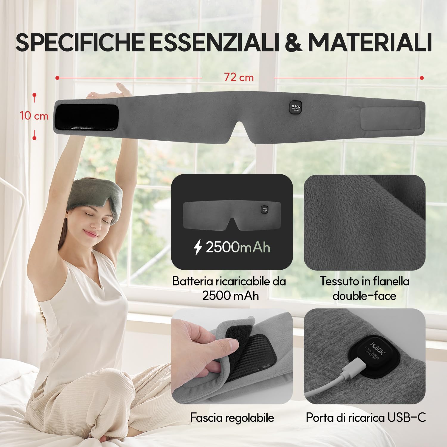 HubiCare - Mascherina per occhi riscaldata per occhi asciutti e relax, 3 livelli di calore con timer di spegnimento automatico, confortevole tessuto felpato, portatile e regolabile per casa, viaggi