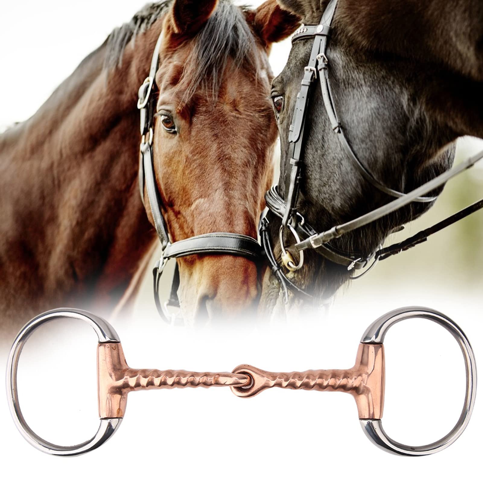 Cavallo Anello Snaffle, Cavallo Masticare Punta in Acciaio Inox Eggbutt Rame Cavatappi Bocca Anello Francese Anello Allentato Snaffle Rame